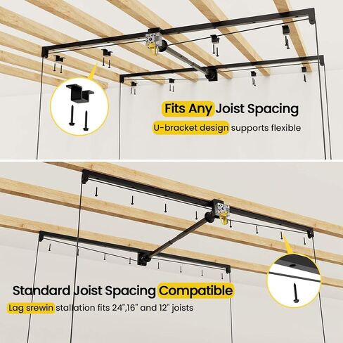 FERO Overhead Garage Storage Rack, 500 lb Capacity, 4x8 FT Garage Ceiling Storage Rack with Safety Lock, Heavy-Duty Ceiling Mounted Lift System, Drop-Down Garage Ceiling Organizer in Kuwait