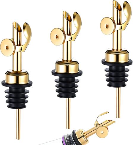 3PCS Olive Oil Dispenser Spout, Stainless Steel Liquor Pour Spout with Flip Lid, Bottle Pourers for Wine Bottles, Oil Bottles, Vinegar, Syrup and Other Liquid Bottles, Gold in Kuwait