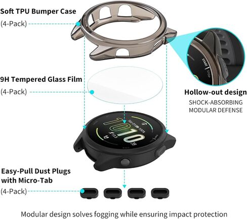 12 Pack All-Around Protective Kit Compatible with Garmin Forerunner 165 | Including 4 Pack TPU Protective Case, 4 Pack Screen Protector and 4 Dust Plugs, Compatible with Garmin Forerunner 165 in Kuwait