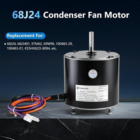 68J24 Condenser Fan Motor, 1/3 HP 1075 RPM Condenser Fan Motor Replaces for Lennox 68J2401, 97M62, 69W96, 100483-29, 100483-01, K55HXGCE-8094, 208-230V 2.1A 60HZ, with 7.5μF Capacitor, 5-Year Warranty in Kuwait