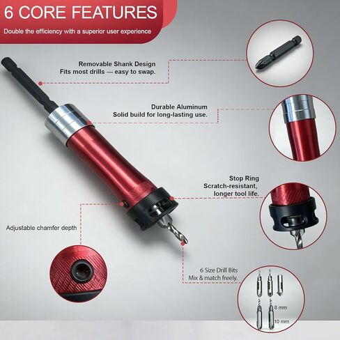 10 PCS Countersink Drill Bit Set – 82° Countersink Drill Bit and Adjustable Depth Stop Collar,4 Pcs 5/16", 2/5" Dual-Blade HSS Bits for Wood, Aluminum, Plastic, MDF, and Deck Installation in Kuwait