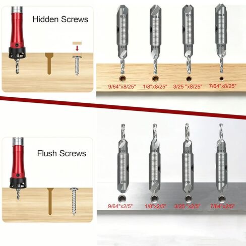 10 PCS Countersink Drill Bit Set – 82° Countersink Drill Bit and Adjustable Depth Stop Collar,4 Pcs 5/16", 2/5" Dual-Blade HSS Bits for Wood, Aluminum, Plastic, MDF, and Deck Installation in Kuwait