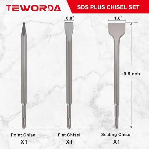 3PCS SDS Plus Chisel Set for Rotary Hammer Drill Attachments, Tile Removal Chisel Bits, Alloy Steel Point Flat Scaling Chisels with Storage Case, SDS Plus Bits for Demolition Chipping Grooving Cement in Kuwait