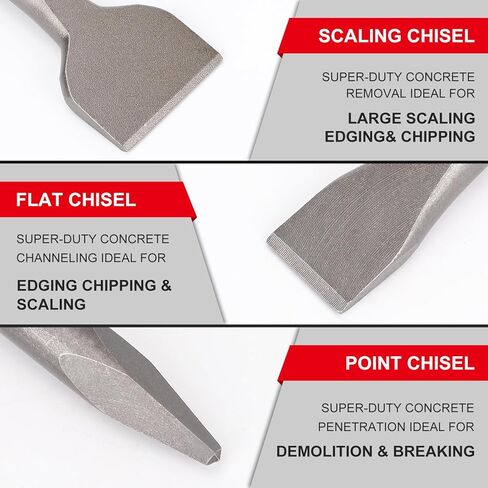 3PCS SDS Plus Chisel Set for Rotary Hammer Drill Attachments, Tile Removal Chisel Bits, Alloy Steel Point Flat Scaling Chisels with Storage Case, SDS Plus Bits for Demolition Chipping Grooving Cement in Kuwait