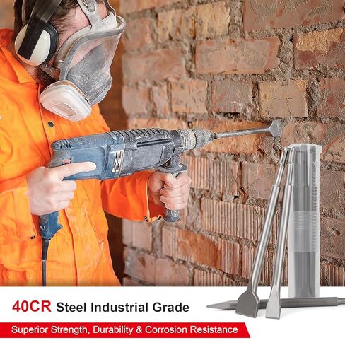 3PCS SDS Plus Chisel Set for Rotary Hammer Drill Attachments, Tile Removal Chisel Bits, Alloy Steel Point Flat Scaling Chisels with Storage Case, SDS Plus Bits for Demolition Chipping Grooving Cement in Kuwait