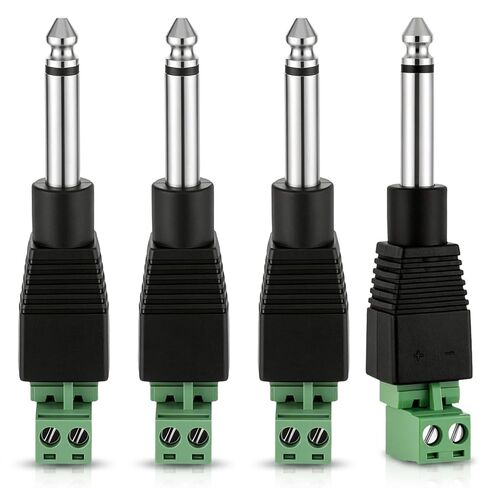 Skrfren 1/4 بوصة Jack TS Male Mono 6.3mm قابس الهاتف السائبة لكابلات مكبر الصوت كابلات الجيتار كابل الميكروفون (خالي من اللحام، أخضر 4 قطع) in Kuwait