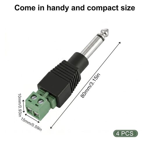 Skrfren 1/4 بوصة Jack TS Male Mono 6.3mm قابس الهاتف السائبة لكابلات مكبر الصوت كابلات الجيتار كابل الميكروفون (خالي من اللحام، أخضر 4 قطع) in Kuwait