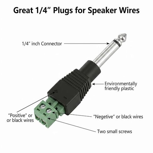 Skrfren 1/4 بوصة Jack TS Male Mono 6.3mm قابس الهاتف السائبة لكابلات مكبر الصوت كابلات الجيتار كابل الميكروفون (خالي من اللحام، أخضر 4 قطع) in Kuwait