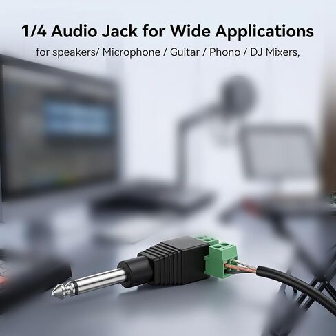 Skrfren 1/4 بوصة Jack TS Male Mono 6.3mm قابس الهاتف السائبة لكابلات مكبر الصوت كابلات الجيتار كابل الميكروفون (خالي من اللحام، أخضر 4 قطع) in Kuwait