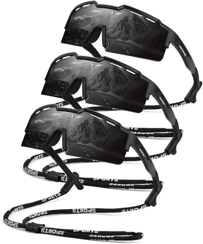 Polarized Sports Sunglasses Running Sunglasses for Men Women Sun Glasses with Strings Glasses Ropes Cycling Outdoors 3 Pack in Kuwait