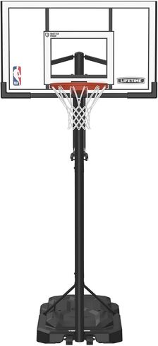 Lifetime NBA Portable Basketball Hoop, 54 Inch Steel-Framed Shatterproof Backboard, Adjustable Height 7.5-10 Ft, Power Lift Adjust, Base with Wheels, Slam-It Pro Rim in Kuwait