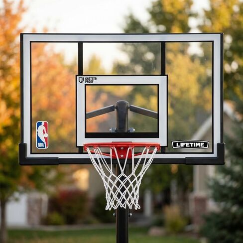 Lifetime NBA Portable Basketball Hoop, 54 Inch Steel-Framed Shatterproof Backboard, Adjustable Height 7.5-10 Ft, Power Lift Adjust, Base with Wheels, Slam-It Pro Rim in Kuwait
