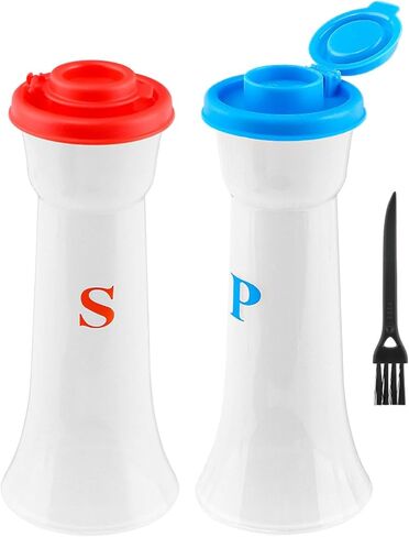 Plastic Salt and Pepper Shakers,with Black Cleaning Brush Large Clear Hourglass Shakers 6 Holes Design for Kitchen Camping Travel and Outdoor(,COLOR:Blue+Red) in Kuwait