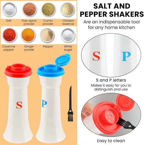 Plastic Salt and Pepper Shakers,with Black Cleaning Brush Large Clear Hourglass Shakers 6 Holes Design for Kitchen Camping Travel and Outdoor(,COLOR:Blue+Red) in Kuwait