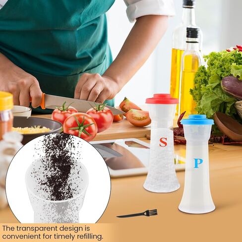 Plastic Salt and Pepper Shakers,with Black Cleaning Brush Large Clear Hourglass Shakers 6 Holes Design for Kitchen Camping Travel and Outdoor(,COLOR:Blue+Red) in Kuwait