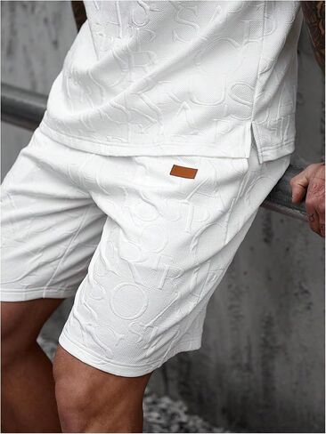 VIPWOLF Men's Casual Outfits 2 Piece Short Sets Letter Patched Crew Neck Baggy T Shirts & Shorts Tracksuits White Large in Kuwait