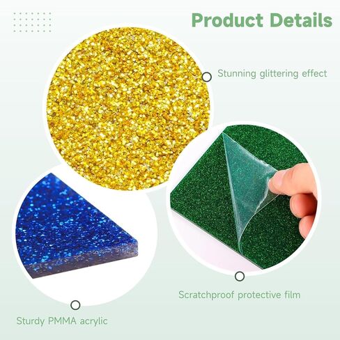 8 PCS Glitter Acrylic Sheets, Cast Opaque Acrylic Panels 8 x 8 in, 1/8 in Thick 3 mm Board, CO2 Laser Cutting Engraving Blanks, Protective Film, Sign Making Crafts Decor, Maker Projects in Kuwait