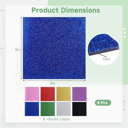 8 PCS Glitter Acrylic Sheets, Cast Opaque Acrylic Panels 8 x 8 in, 1/8 in Thick 3 mm Board, CO2 Laser Cutting Engraving Blanks, Protective Film, Sign Making Crafts Decor, Maker Projects in Kuwait