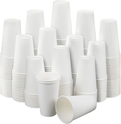 RAZCC 16 oz Paper Cups, 300 Pack 16oz Disposable Paper Coffee Cups, Coffee Cups 16 oz for Cold and Hot Drinks, White Paper Drinking Cups for Parties, Picnic, Cafes, Bistros and Events in Kuwait
