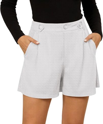 Womens Corduroy Shorts Casual High Waisted Beach Shorts with Pockets Wide Leg Baggy Casual Short Pants in Kuwait
