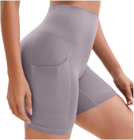 Womens High Waisted Biker Yoga Shorts with Pockets Tummy Control Workout Athletic Gym Shorts Body Shaping Leggings in Kuwait