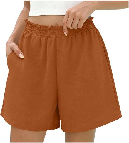 Elastic Waist Shorts for Women Summer Casual High Waisted Wide Leg Cute Dressy Beach Shorts Vacation Beach Clothes in Kuwait