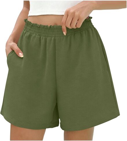 Elastic Waist Shorts for Women Summer Casual High Waisted Wide Leg Cute Dressy Beach Shorts Vacation Beach Clothes in Kuwait