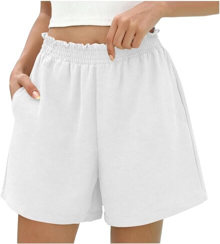Elastic Waist Shorts for Women Summer Casual High Waisted Wide Leg Cute Dressy Beach Shorts Vacation Beach Clothes in Kuwait