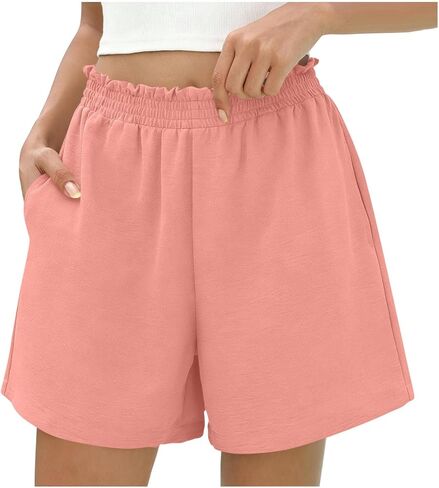 Elastic Waist Shorts for Women Summer Casual High Waisted Wide Leg Cute Dressy Beach Shorts Vacation Beach Clothes in Kuwait