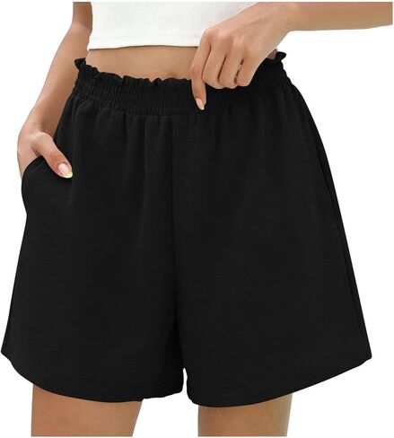 Elastic Waist Shorts for Women Summer Casual High Waisted Wide Leg Cute Dressy Beach Shorts Vacation Beach Clothes in Kuwait