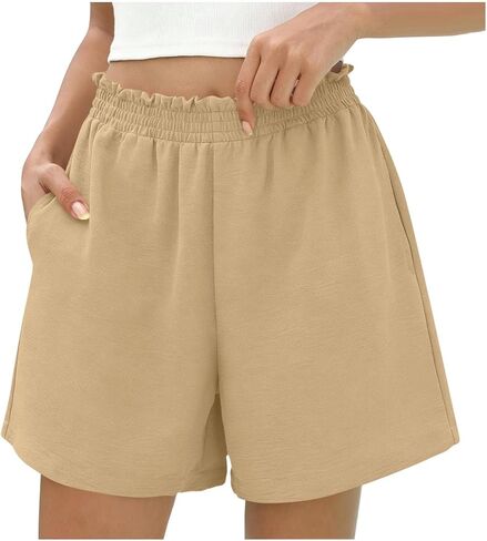 Elastic Waist Shorts for Women Summer Casual High Waisted Wide Leg Cute Dressy Beach Shorts Vacation Beach Clothes in Kuwait