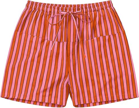 Women Striped Shorts High Waisted Drawstring Wide Leg Beach Lounge Short Pants with Front Pockets in Kuwait