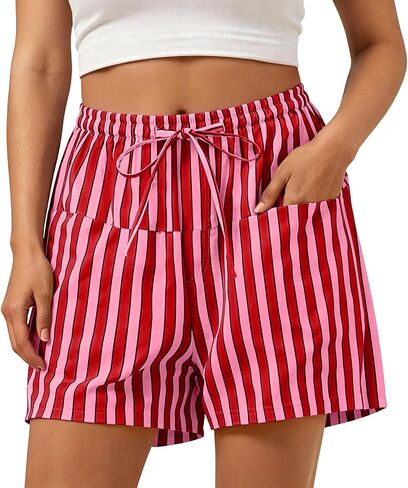 Women Striped Shorts High Waisted Drawstring Wide Leg Beach Lounge Short Pants with Front Pockets in Kuwait