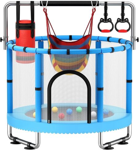 Toddler Trampoline with Net, 60" Trampoline for Kids with Adjustable Gymnastics Bar, 440lbs Capacity Indoor & Outdoor, Easy Assembly for Boys & Girls in Kuwait