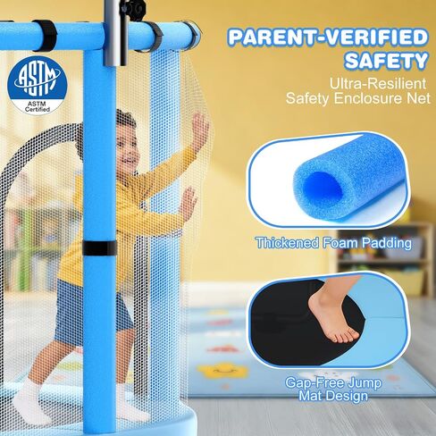 Toddler Trampoline with Net, 60" Trampoline for Kids with Adjustable Gymnastics Bar, 440lbs Capacity Indoor & Outdoor, Easy Assembly for Boys & Girls in Kuwait