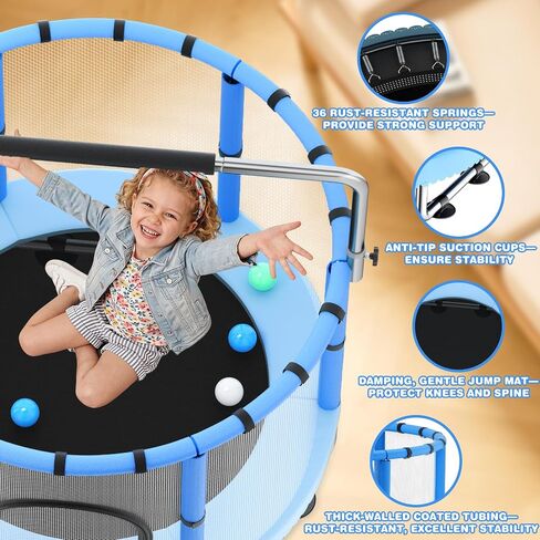 Toddler Trampoline with Net, 60" Trampoline for Kids with Adjustable Gymnastics Bar, 440lbs Capacity Indoor & Outdoor, Easy Assembly for Boys & Girls in Kuwait