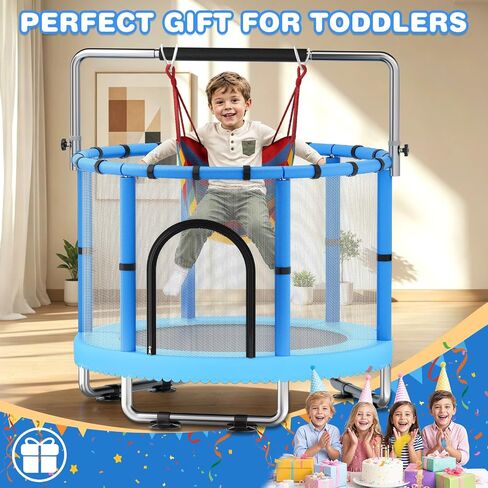 Toddler Trampoline with Net, 60" Trampoline for Kids with Adjustable Gymnastics Bar, 440lbs Capacity Indoor & Outdoor, Easy Assembly for Boys & Girls in Kuwait