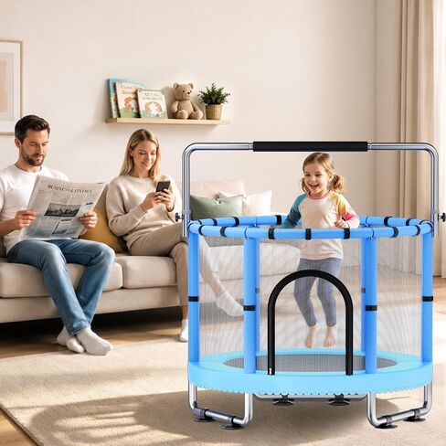 Toddler Trampoline with Net, 60" Trampoline for Kids with Adjustable Gymnastics Bar, 440lbs Capacity Indoor & Outdoor, Easy Assembly for Boys & Girls in Kuwait