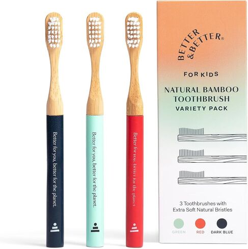 Better & Better Natural Bamboo Toothbrush for Kids | Extra Soft Bristle Toothbrush | 100% Plant-Based | Reusable Handle, Replaceable Brush Head | Eco-Friendly, Zero Plastic (Green) in Kuwait