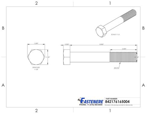 3/4-10 x 5 Hex Head Cap Screw Bolts, External Hex Drive, Stainless Steel 304, Partially Threaded, Stainless Steel, Quantity 1 in Kuwait