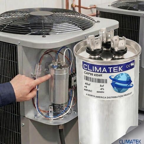 مكثف دائري ClimaTek يحل محل Goodman # CAP050450440RT | 45/5 فائق التوهج MFD، 370/440 فولت تيار متردد، تشغيل مزدوج in Kuwait