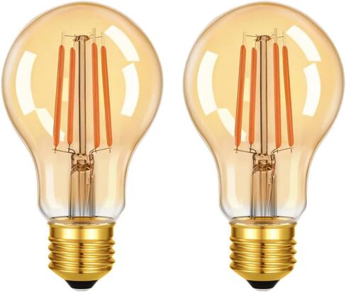 مصابيح إديسون LED قابلة للتعتيم A19، 6 وات (ما يعادل 60 وات)، ضوء دافئ كهرمان 2200 كلفن، مصابيح إضاءة زخرفية بقاعدة E26، 550 لومن، 90+ CRI، عبوتان in Kuwait