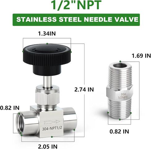 TAISHER 1PCS 304 Stainless Steel Straight Needle Valve 1/2" Female NPT For Flow Control Water Gas Oil With Nipple in Kuwait