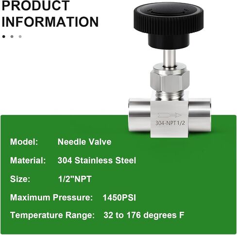 TAISHER 1PCS 304 Stainless Steel Straight Needle Valve 1/2" Female NPT For Flow Control Water Gas Oil With Nipple in Kuwait