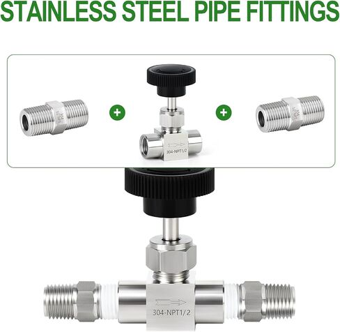 TAISHER 1PCS 304 Stainless Steel Straight Needle Valve 1/2" Female NPT For Flow Control Water Gas Oil With Nipple in Kuwait