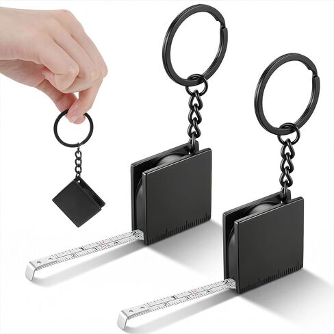 2 PCS Mini Tape Measure Metal Keychain up to 47.24 Inches/ 3.94 ft, Metric Scales, Small Square Retractable Measure Keychain, Construction Party Favors for Party Favors Gift Bag Fillers Prize (Black) in Kuwait