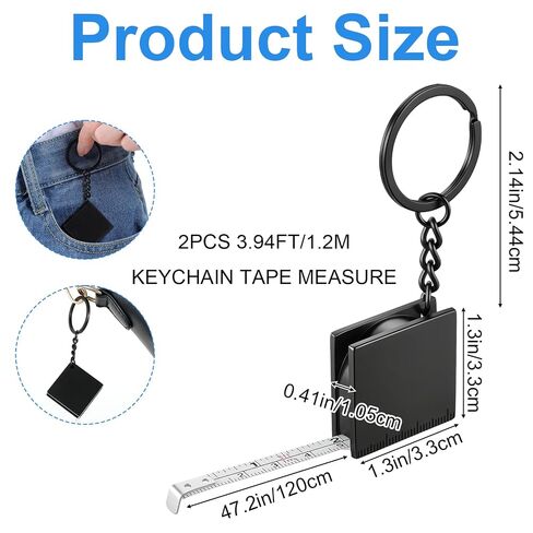 2 PCS Mini Tape Measure Metal Keychain up to 47.24 Inches/ 3.94 ft, Metric Scales, Small Square Retractable Measure Keychain, Construction Party Favors for Party Favors Gift Bag Fillers Prize (Black) in Kuwait