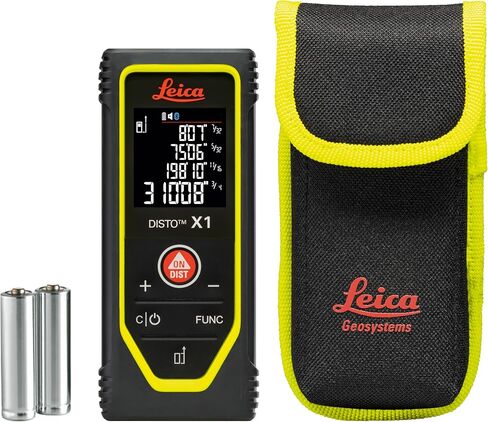 Leica Disto X1 - Range 330 ft, Bluetooth 4.2 and NFC Data Transfer, add and Subtract, Volume, 4-line Display, IP 65 dust and waterjet Protection and 6 ft Drop Tested, Hand Loop, Pouch. | 100 M Range, ±1.5 Mm Accuracy, Drop-Tested 2 M, Pouch, Hand Loop, 2× in Kuwait