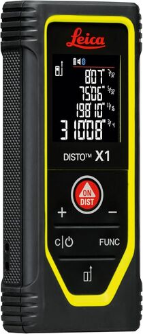 Leica Disto X1 - Range 330 ft, Bluetooth 4.2 and NFC Data Transfer, add and Subtract, Volume, 4-line Display, IP 65 dust and waterjet Protection and 6 ft Drop Tested, Hand Loop, Pouch. | 100 M Range, ±1.5 Mm Accuracy, Drop-Tested 2 M, Pouch, Hand Loop, 2× in Kuwait
