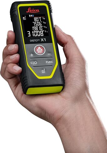 Leica Disto X1 - Range 330 ft, Bluetooth 4.2 and NFC Data Transfer, add and Subtract, Volume, 4-line Display, IP 65 dust and waterjet Protection and 6 ft Drop Tested, Hand Loop, Pouch. | 100 M Range, ±1.5 Mm Accuracy, Drop-Tested 2 M, Pouch, Hand Loop, 2× in Kuwait
